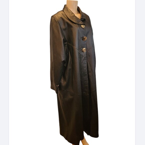 Komitor 51" Calf Length Women's Black Leather Trench Coat Style 02734 WPL 5602 - Picture 3 of 13
